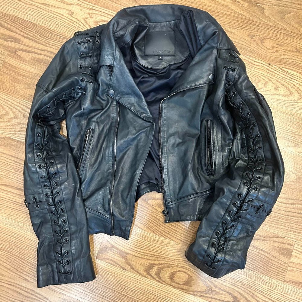 SKINGRAFT Black Leather Biker Jacket